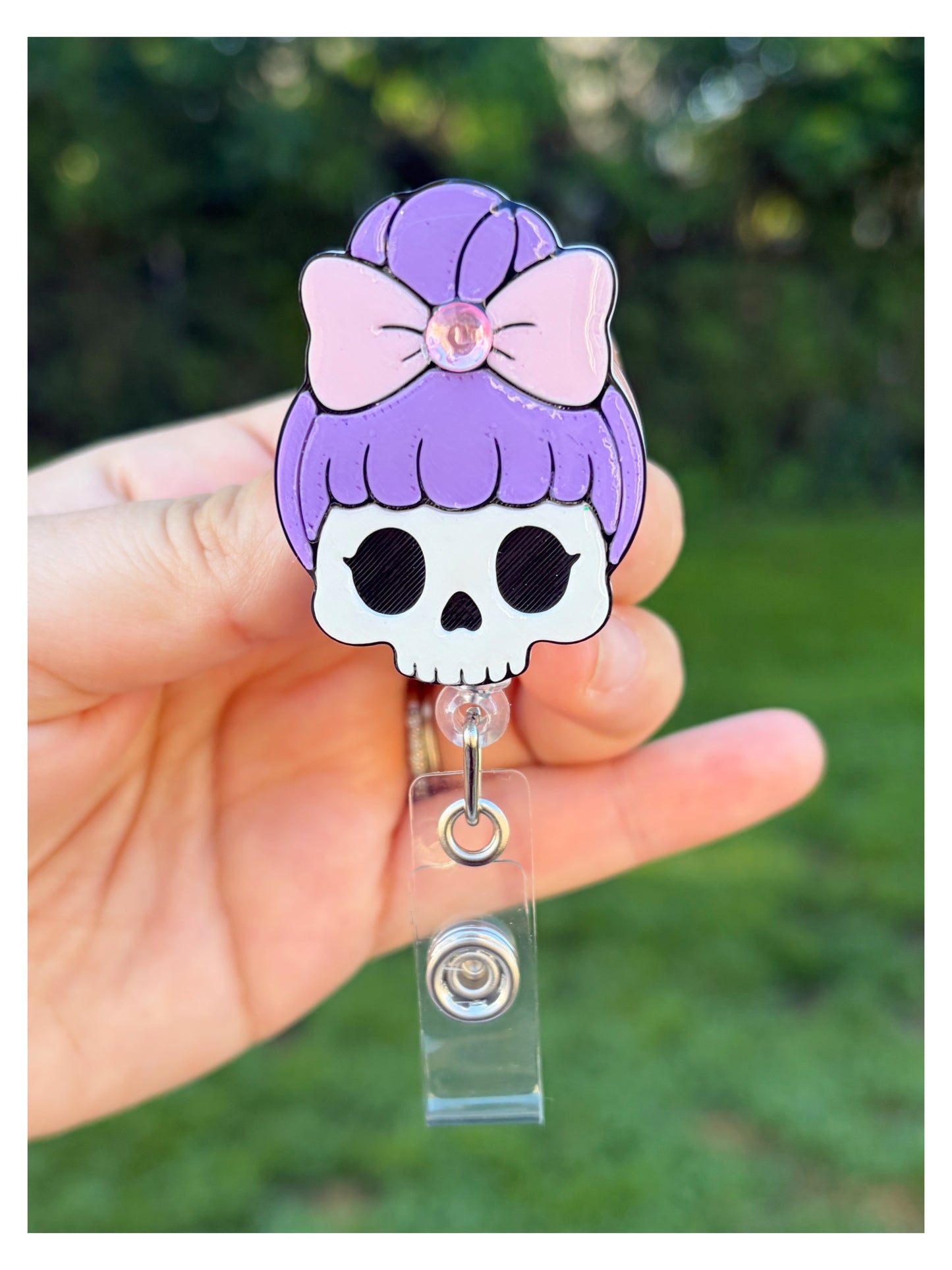 Purple Skull Mom Badge Reel With Jewel | Cute Goth Badge Holder | Retractable ID Badge Reel | Nurse Badge Reel | Halloween Badge Holder
